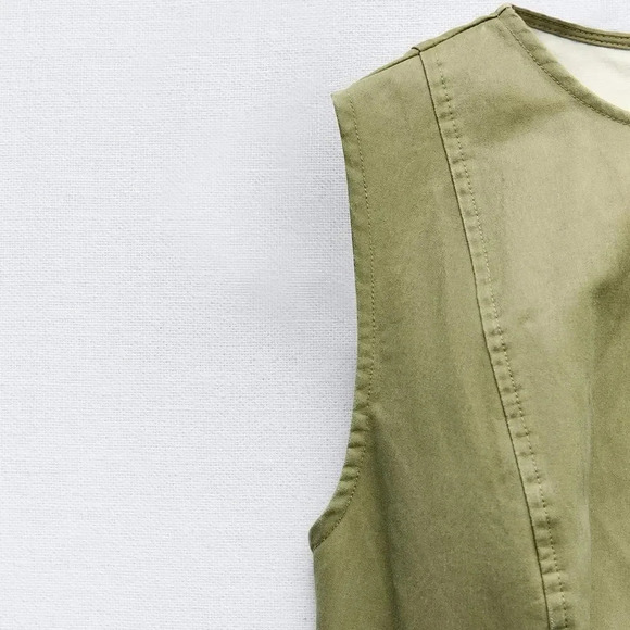 ZARA BELTED WAXED BLOGGERS FAMOUS GREEN DRESS - Picture 7 of 9